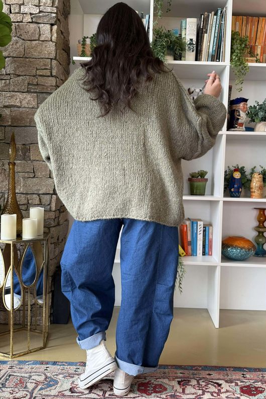 Big Softie Funnel Grunge Knit Soft Khaki - 